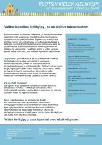 Ruotsin kielen kielikylpy ovi kaksikieliseen tulevaisuuteen Ruotsin kielen kielikylpy - ovi kaksikieliseen tulevaisuuteen esite